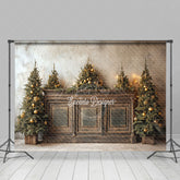 Aperturee - Aperturee Rustic Christmas Tree Photography Backdrop Farmhouse Wooden Console Decor Holiday Mini Session Background